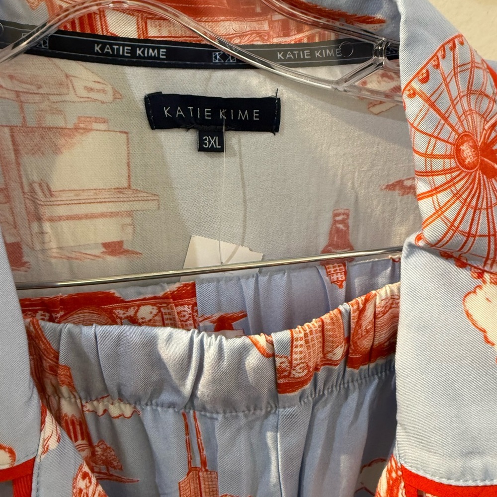 Katie Kime Chicago Toile Pajama Set Blue Red Print 3XL Luxury Sleepwear - Picture 7 of 10